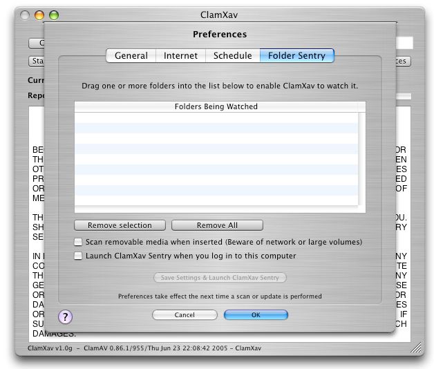 ClamXav 1.0g prefs window