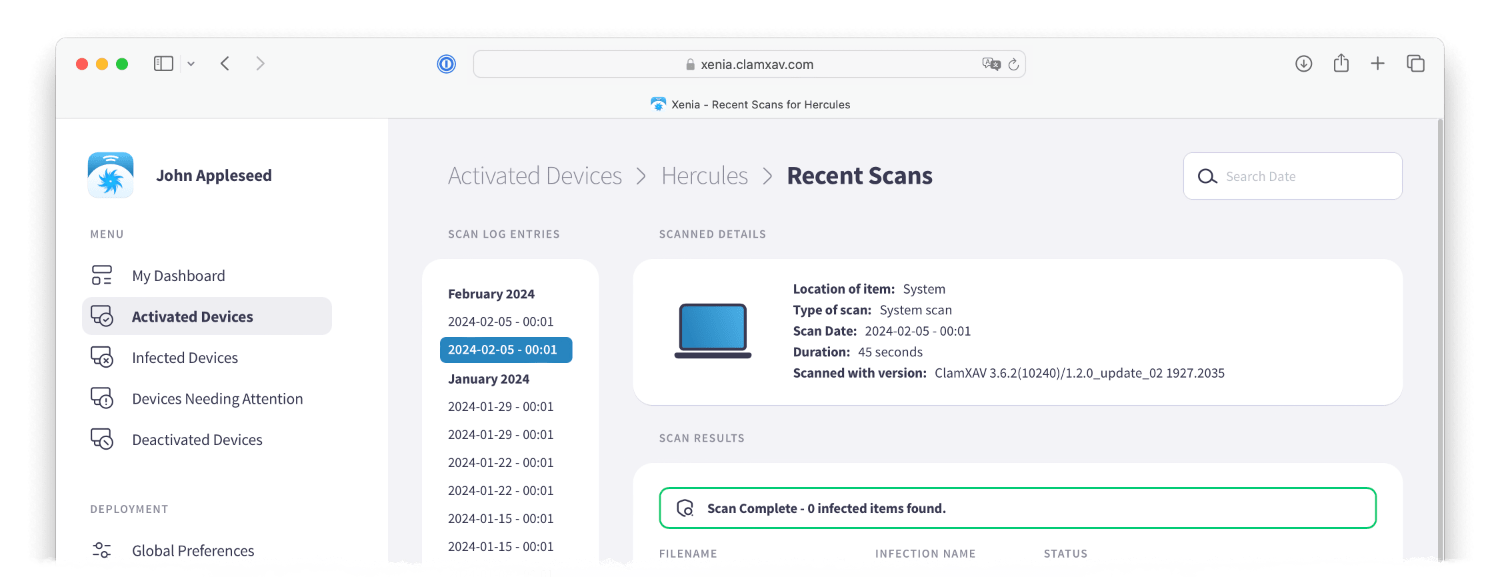 Scan Logs View